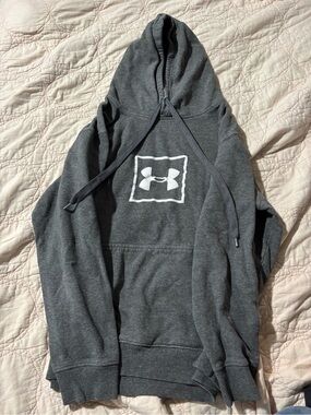 Under Armour Dark Charcoal Gray Pullover Hoodie with White Logo